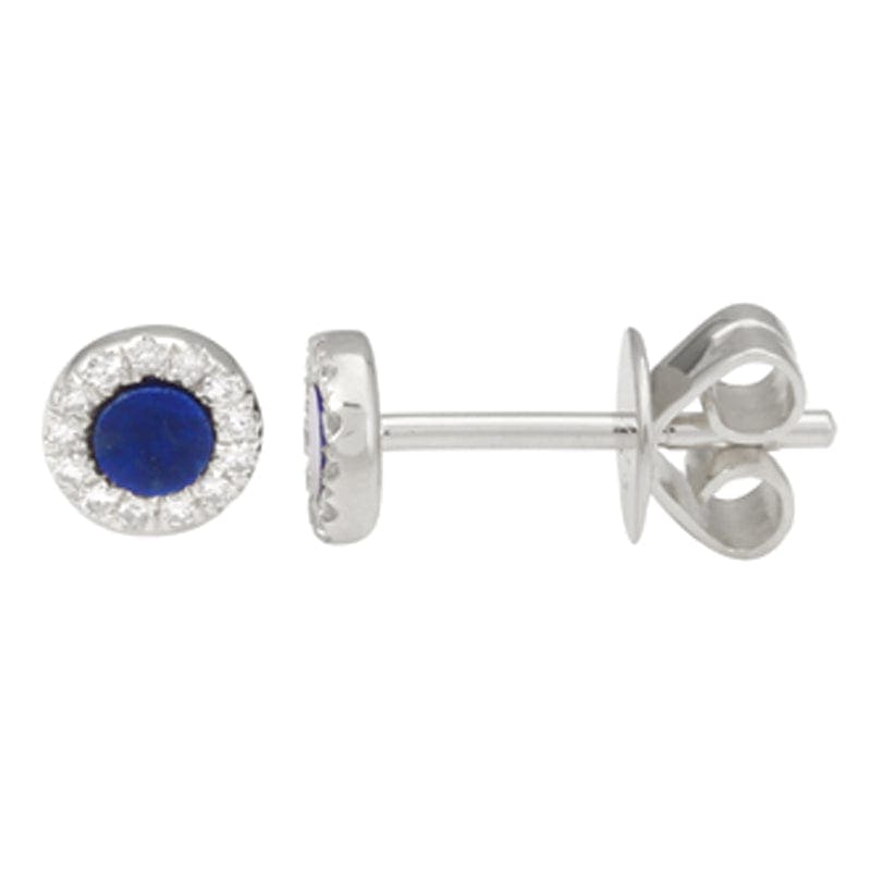 14k Yellow Gold Circle Lapis Stud Earrings