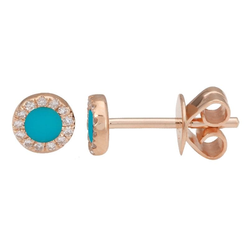 14k Yellow Gold Circle Turquoise Stud Earrings
