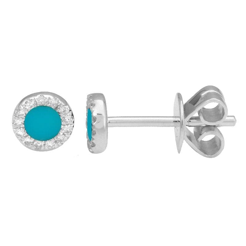 14k Yellow Gold Circle Turquoise Stud Earrings