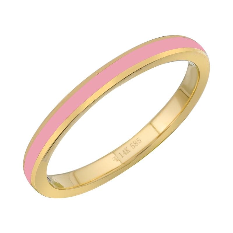14k Yellow Gold Fuchsia Enamel Ring