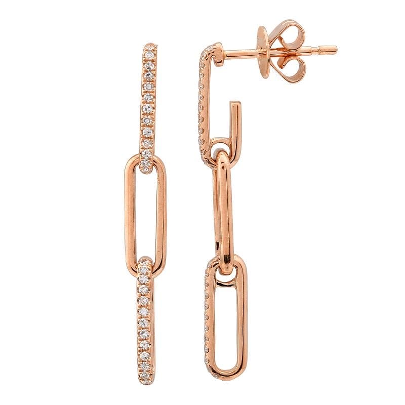 14k Yellow Gold Diamond Link Dangling Stud Earrings