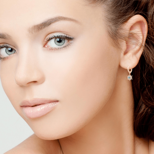 14K Gold Sunburst Turquoise Huggie Earrings
