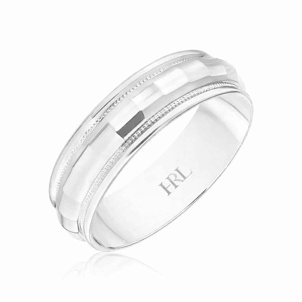 Polished Gold Wedding Band with Step-Edge and Milgrain Detail