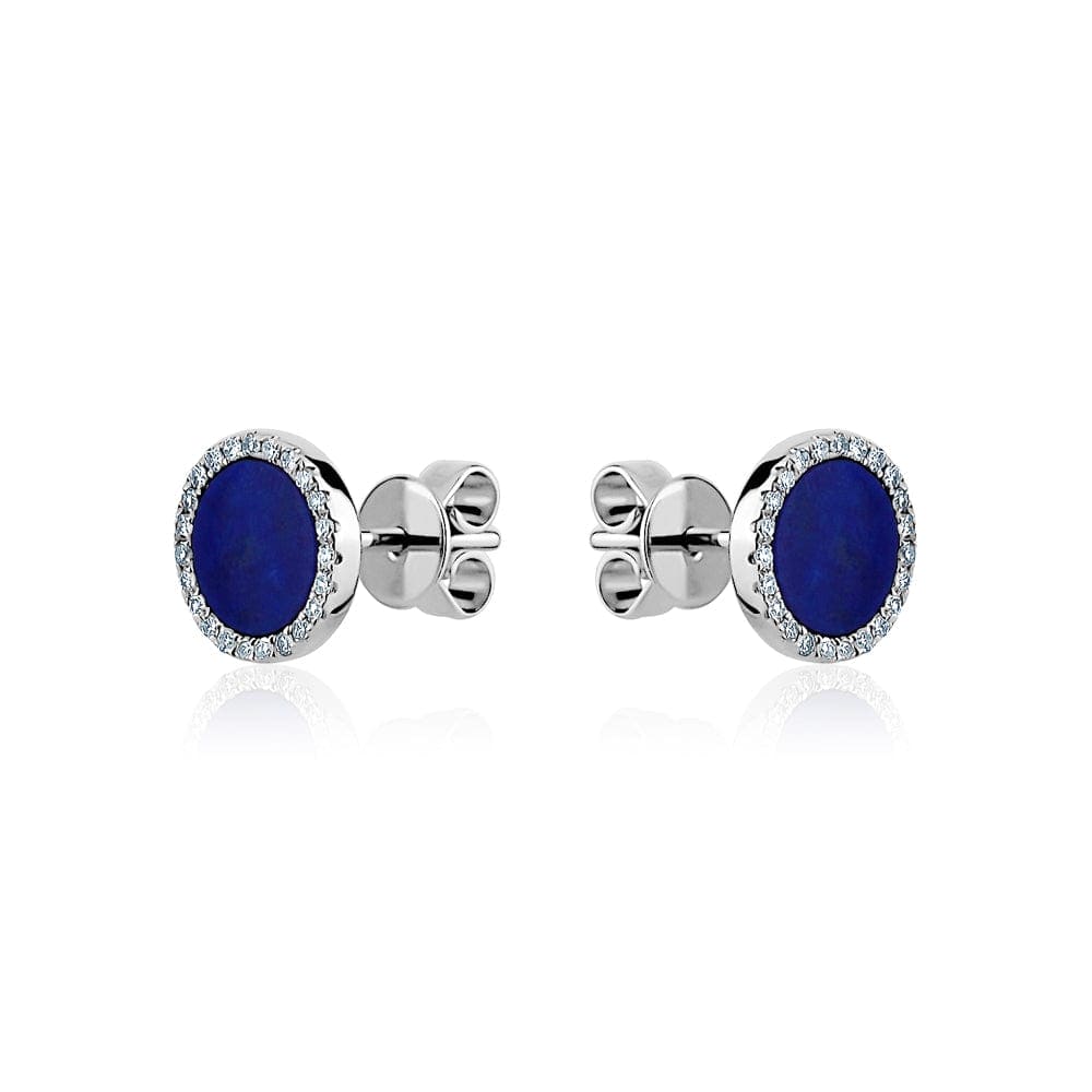 14k White Gold Circle Lapis Stud Earrings