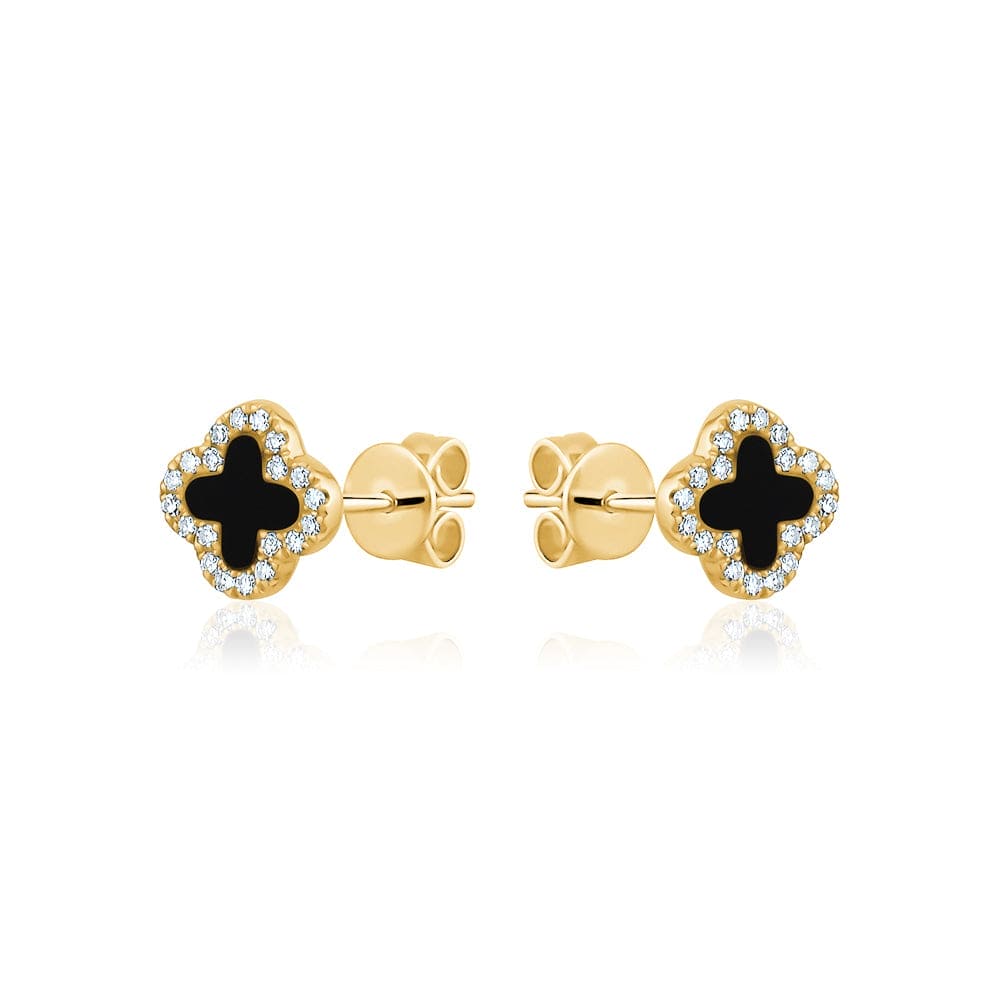 14k Yellow Gold Onyx Clover Stud Earrings