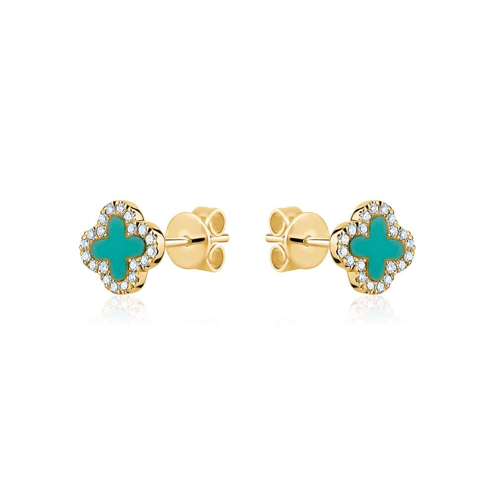 14k Yellow Gold Turquoise Clover Stud Earrings