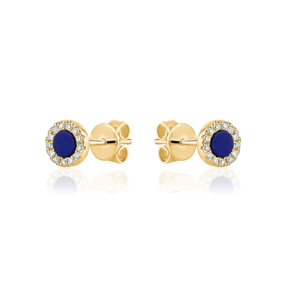 14k Yellow Gold Circle Lapis Stud Earrings