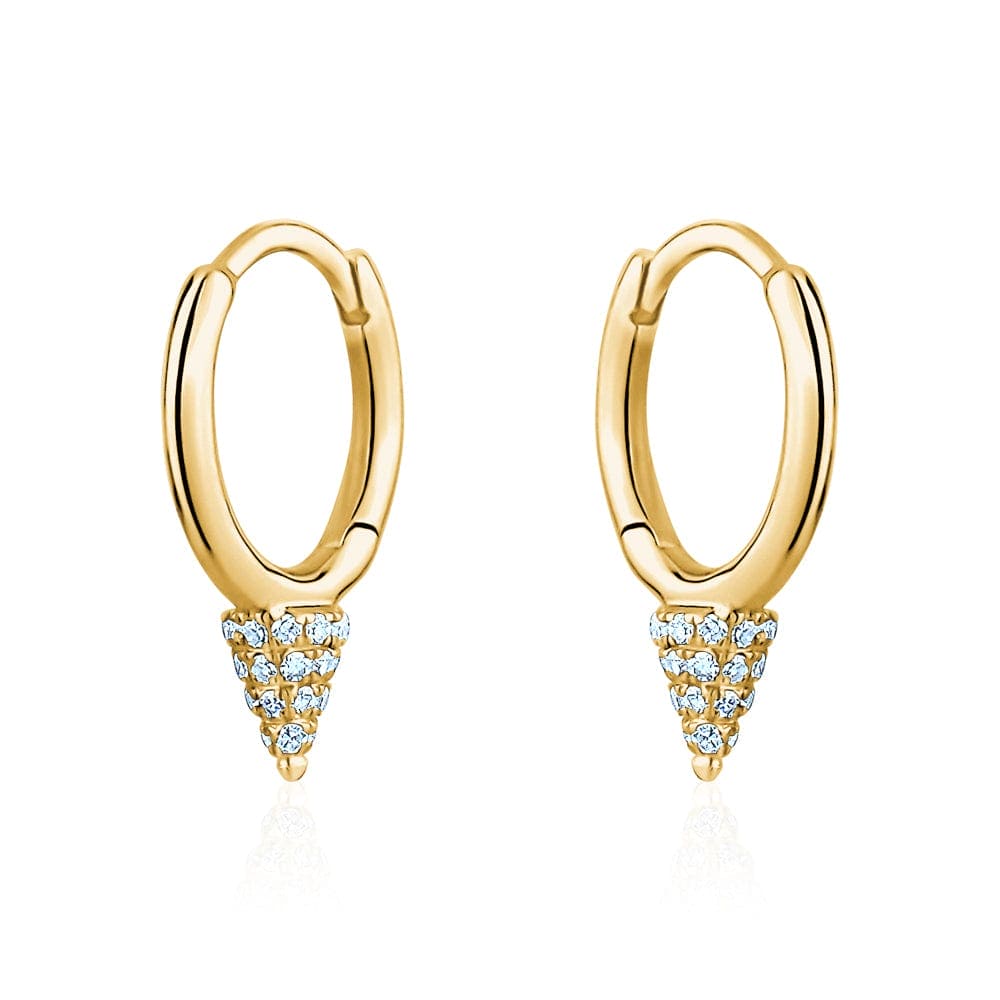 14k Yellow Gold Diamond Spike Huggie Earrings