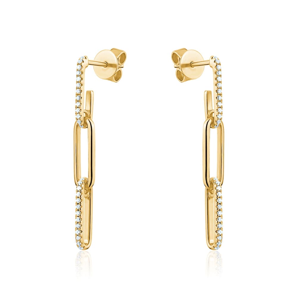 14k Yellow Gold Diamond Link Dangling Stud Earrings