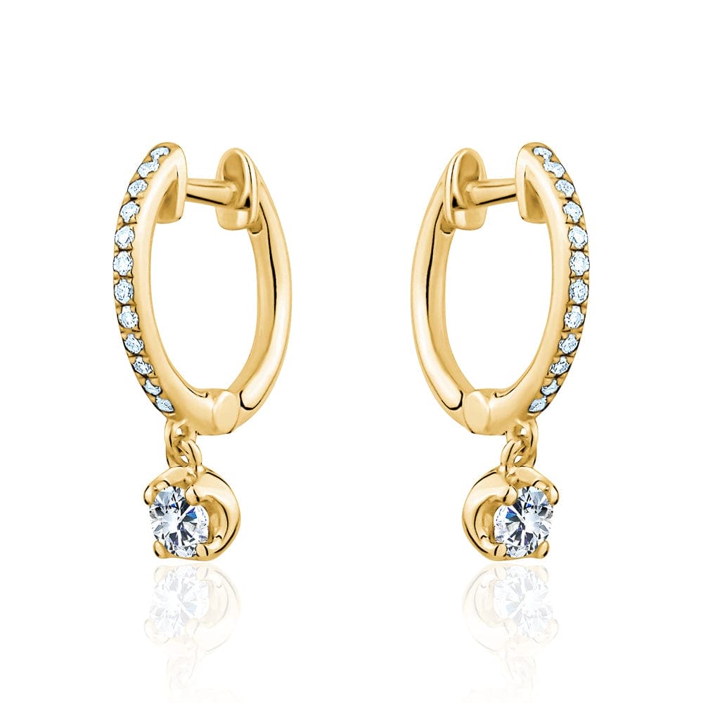 14k Yellow Gold Diamond Dangling Huggie Earrings