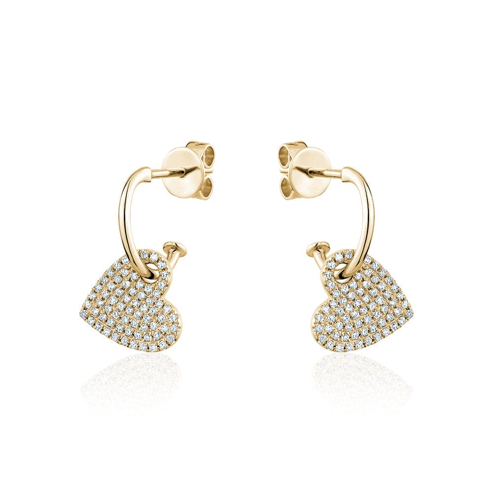 14k Yellow Gold Diamond Heart Earrings