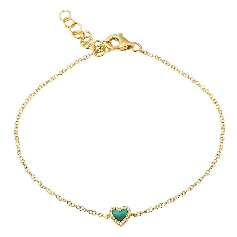 14k Yellow Gold Malachite Heart Bracelet