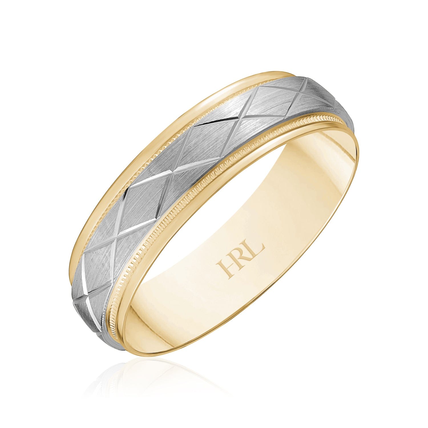 Two-Tone Diamond-Cut White & Yellow Gold Wedding Band – Bold Style, Timeless Craftsmanship