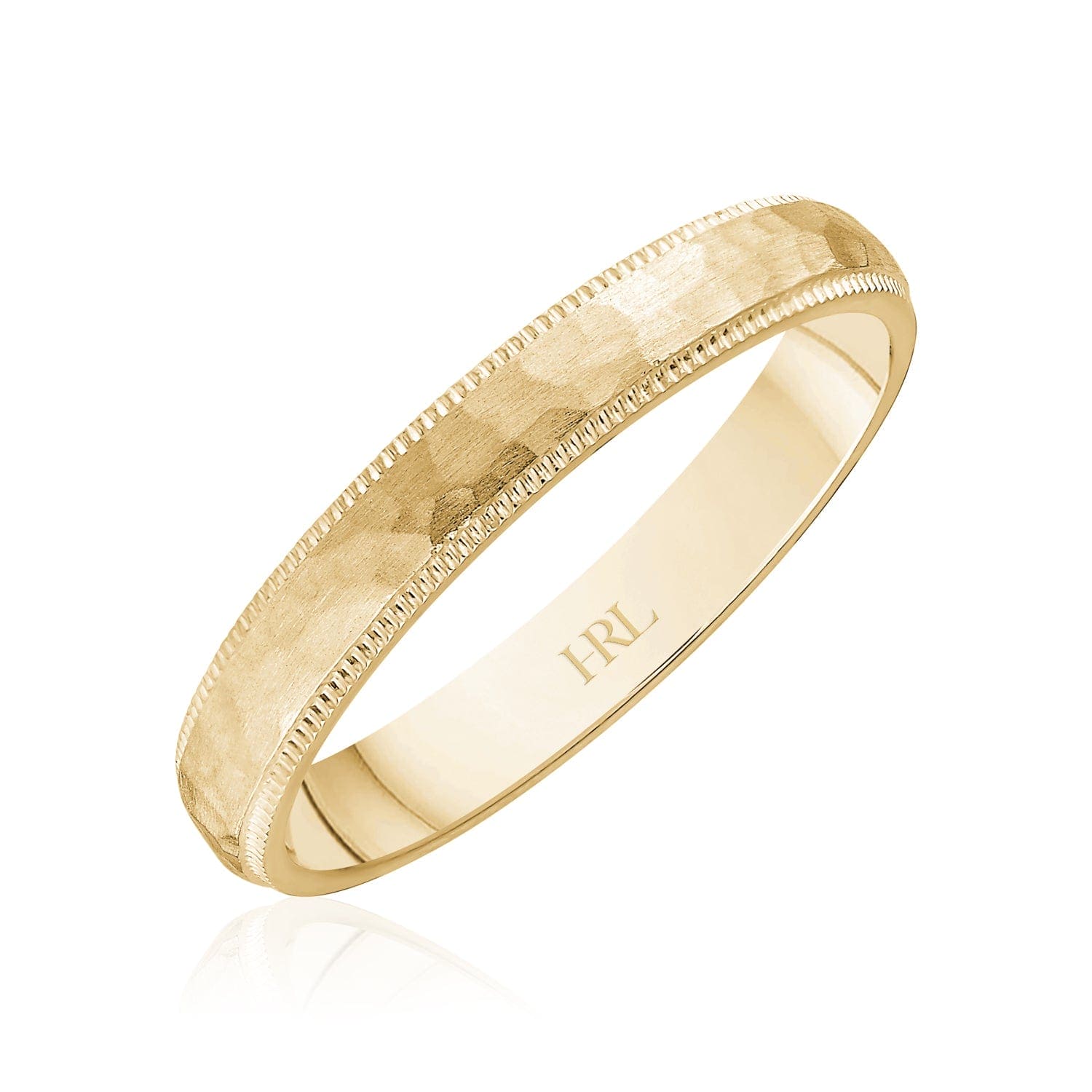 Hammered Milgrain Gold Wedding Band
