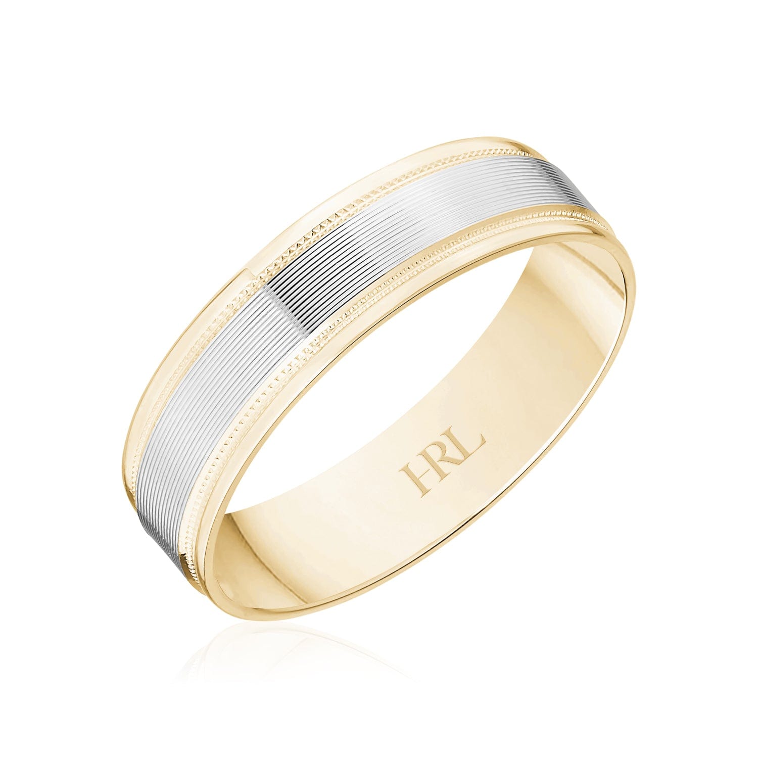 Textured Two-Tone Wedding Band with Milgrain Detail