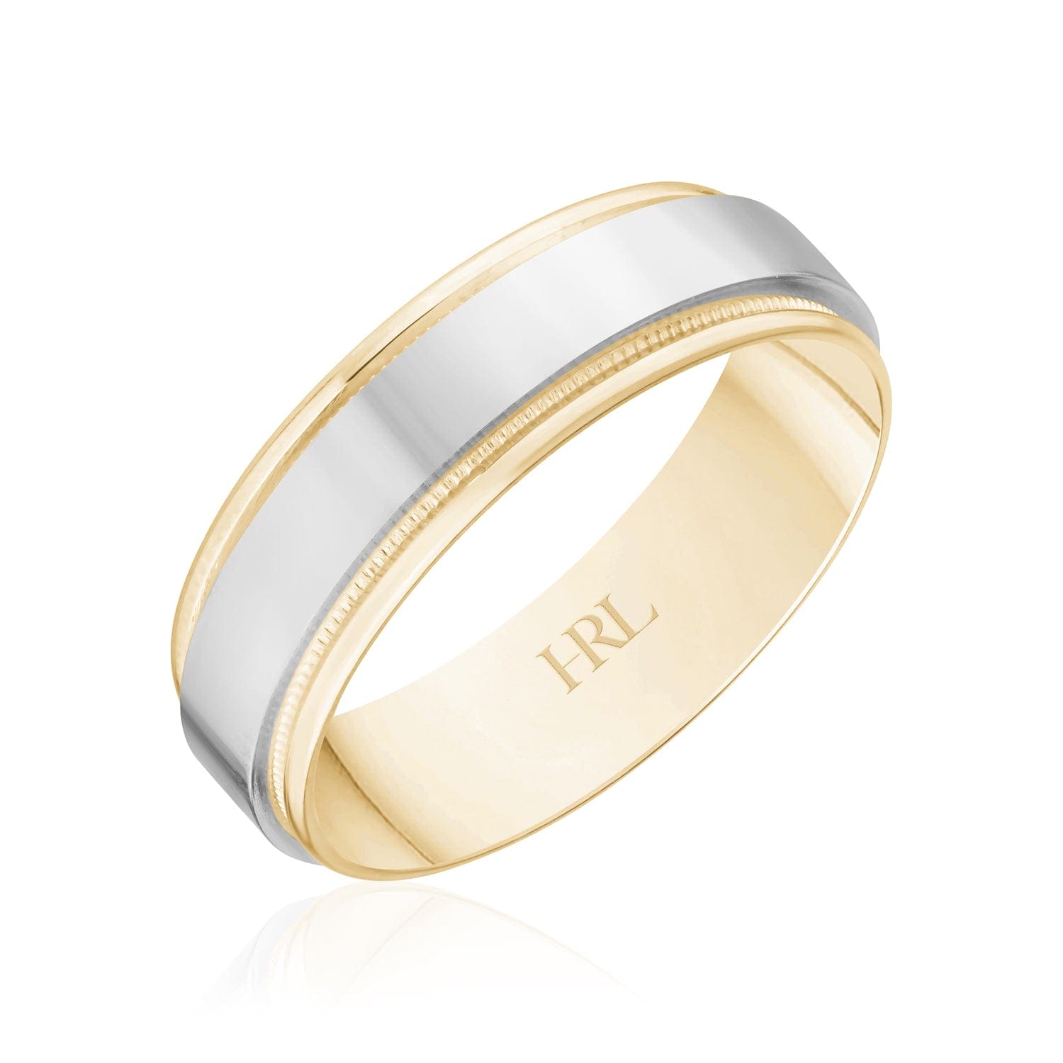 Two-Tone Polished Wedding Band with Milgrain Edging