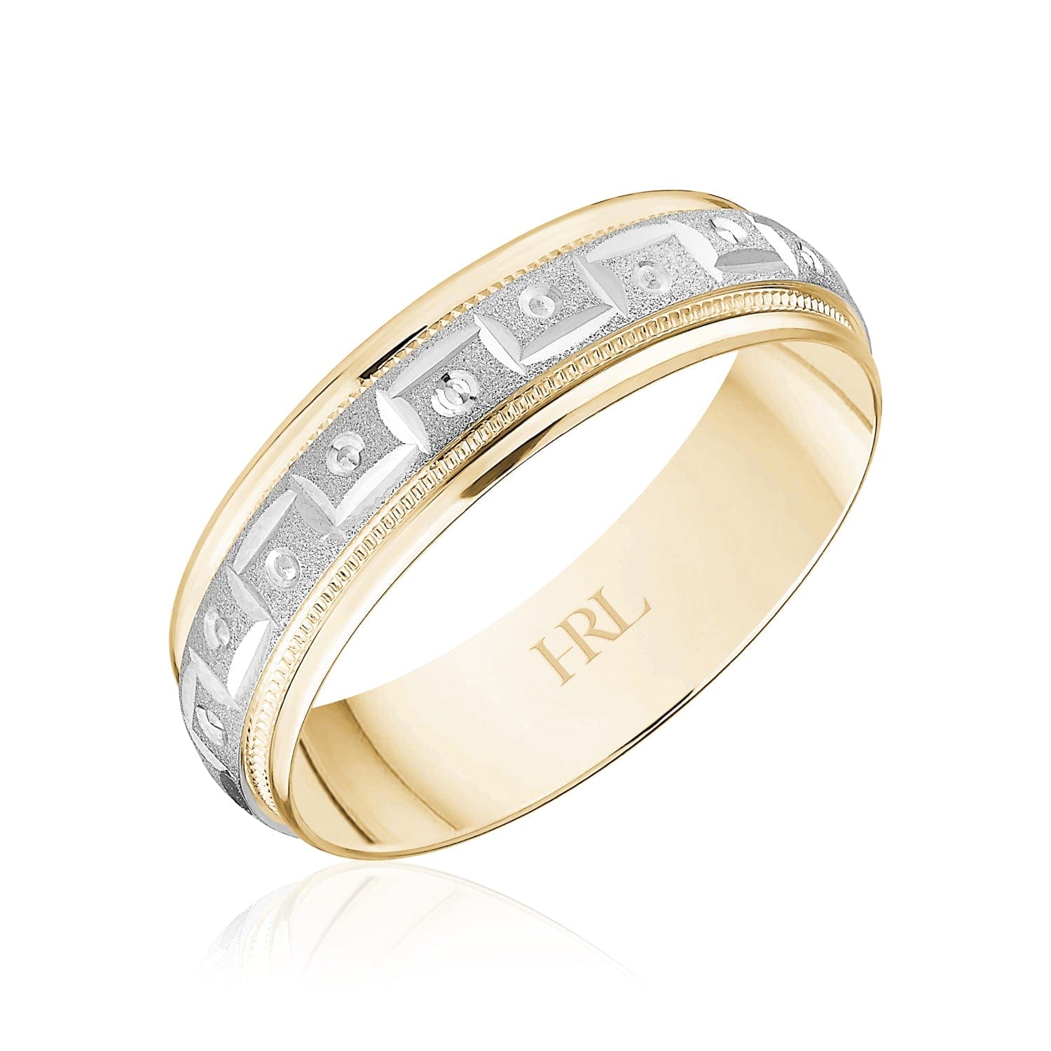 Vintage-Inspired Two-Tone Wedding Band with Etched Pattern