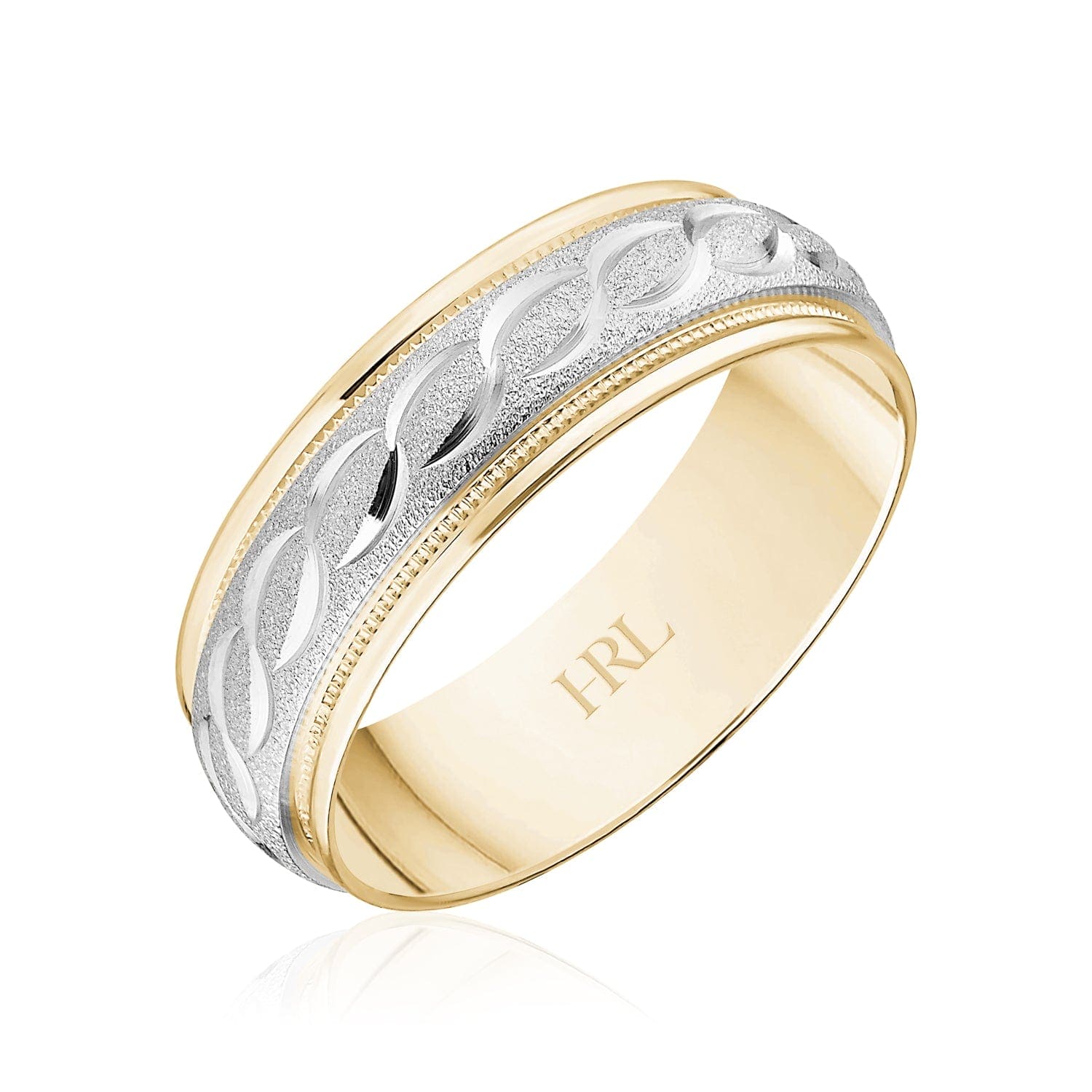 Two-Tone Wedding Band with Motif and Milgrain Detail