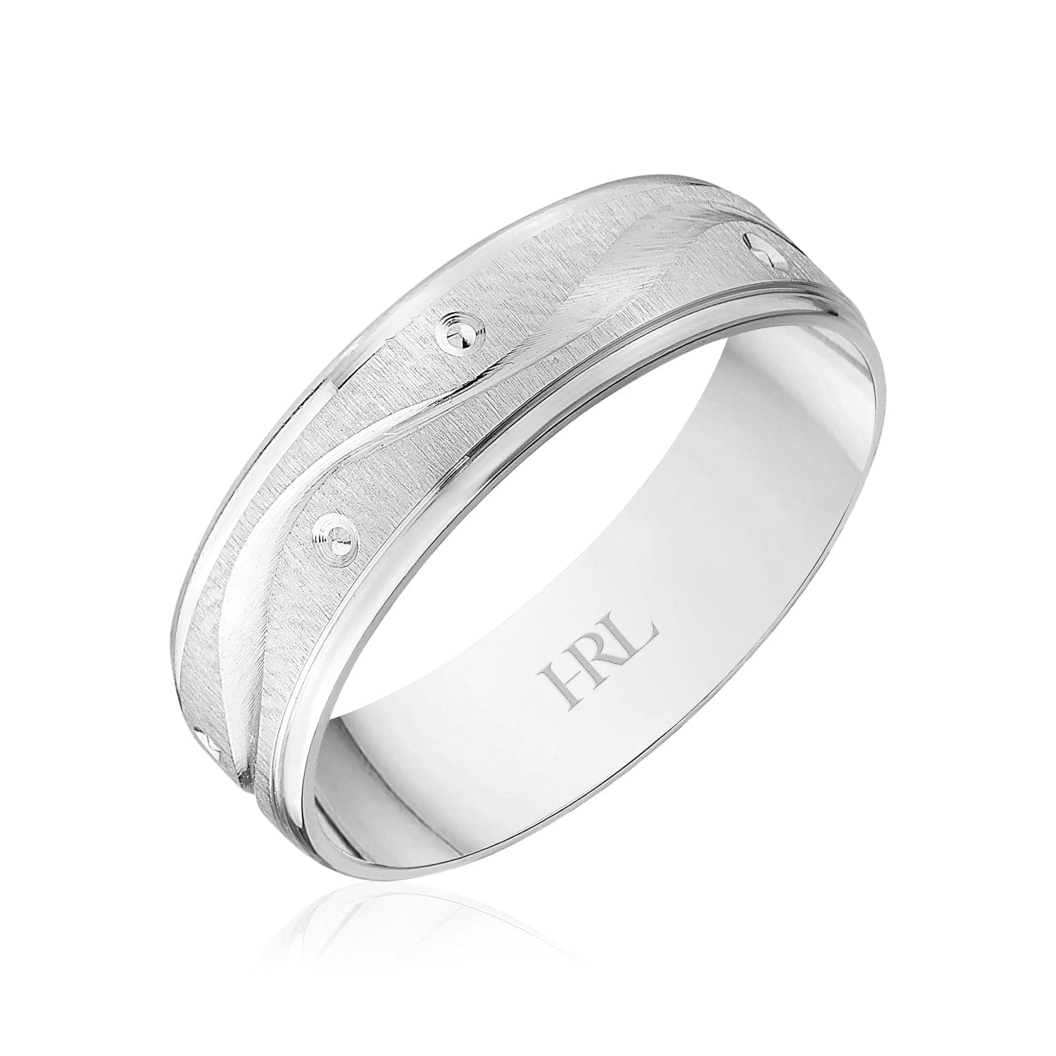 Gold Wedding Band with Engraved Wave and Diamond Accents