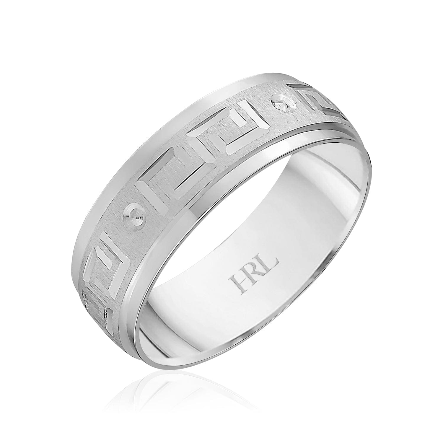 Gold Wedding Band with Greek Key Design and Diamond Accents