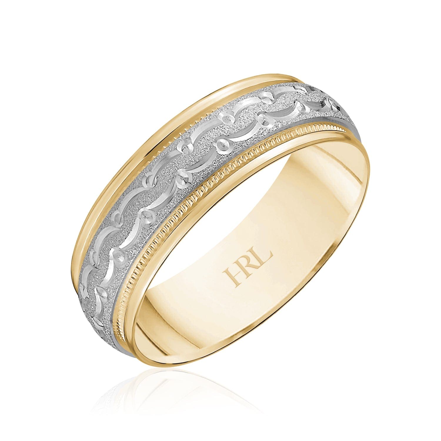 Ornate Two-Tone Wedding Band with Filigree Detailing