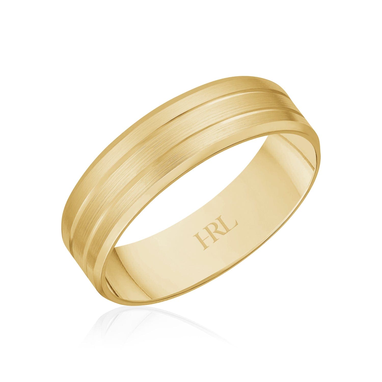 Brushed Gold Wedding Band with Dual Groove Detail