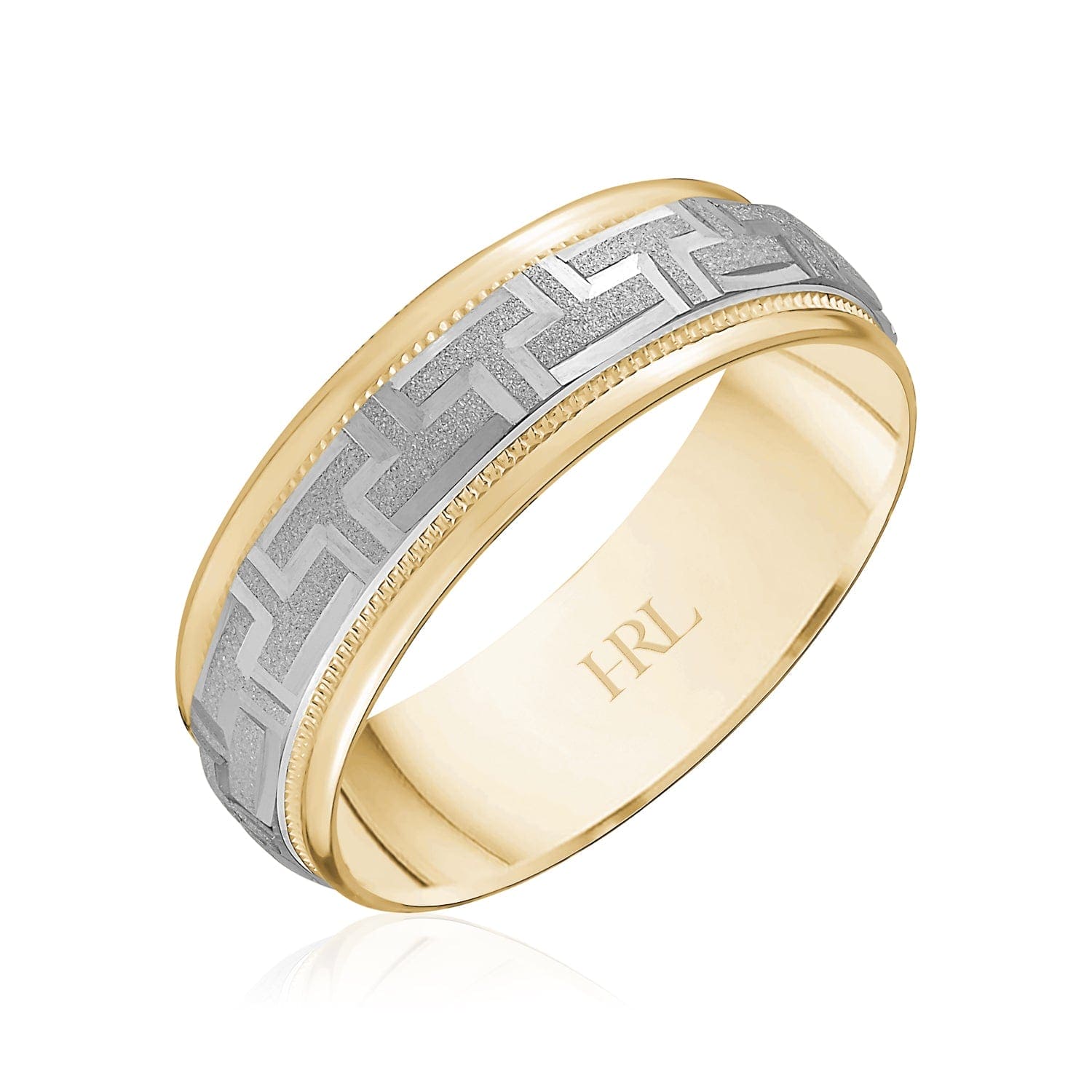 Two-Tone Wedding Band with Greek Key Motif