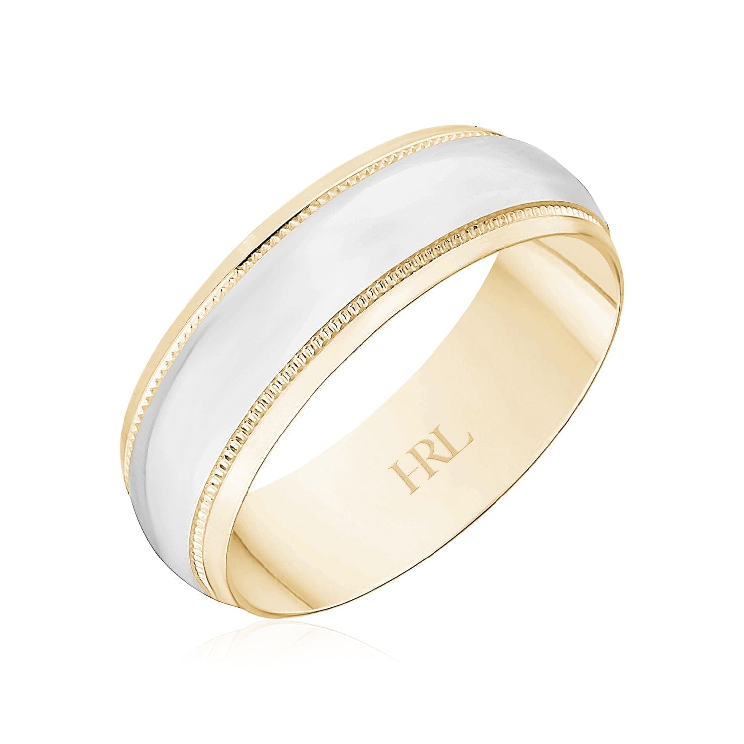 Polished Two-Tone Wedding Band with Milgrain Accent