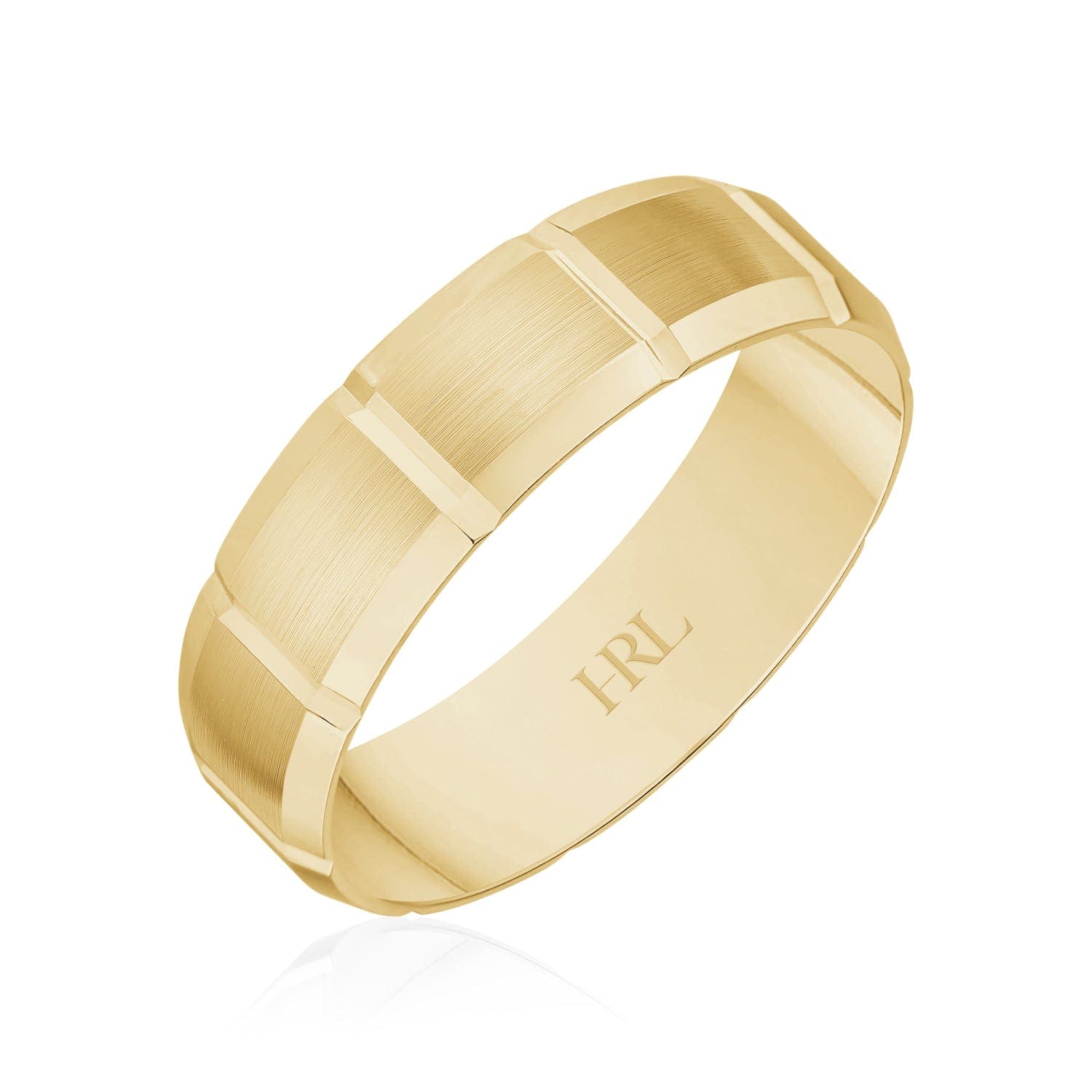 Gold Wedding Band with Stepped Faceted Design