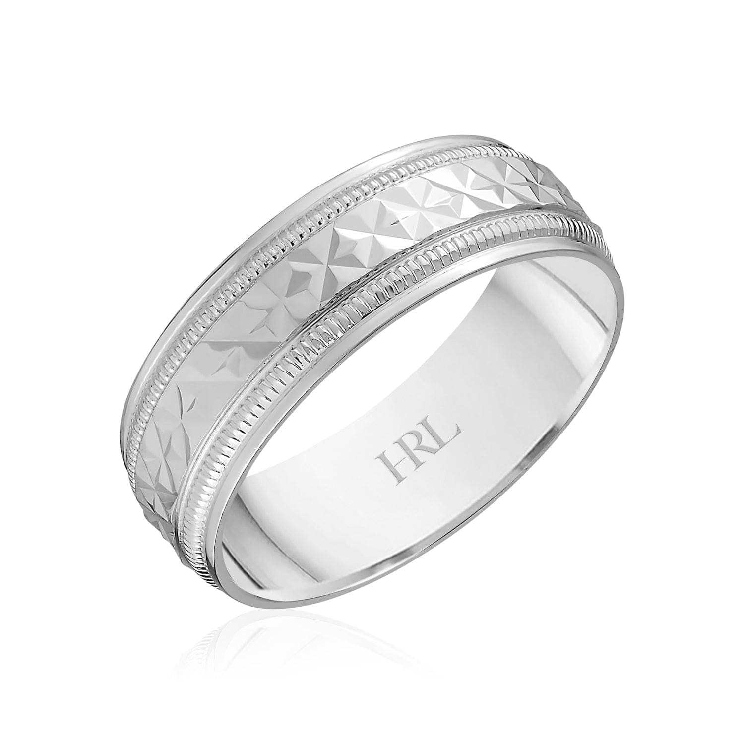 Gold Wedding Band with Diamond-Cut Star Pattern and Milgrain Edges