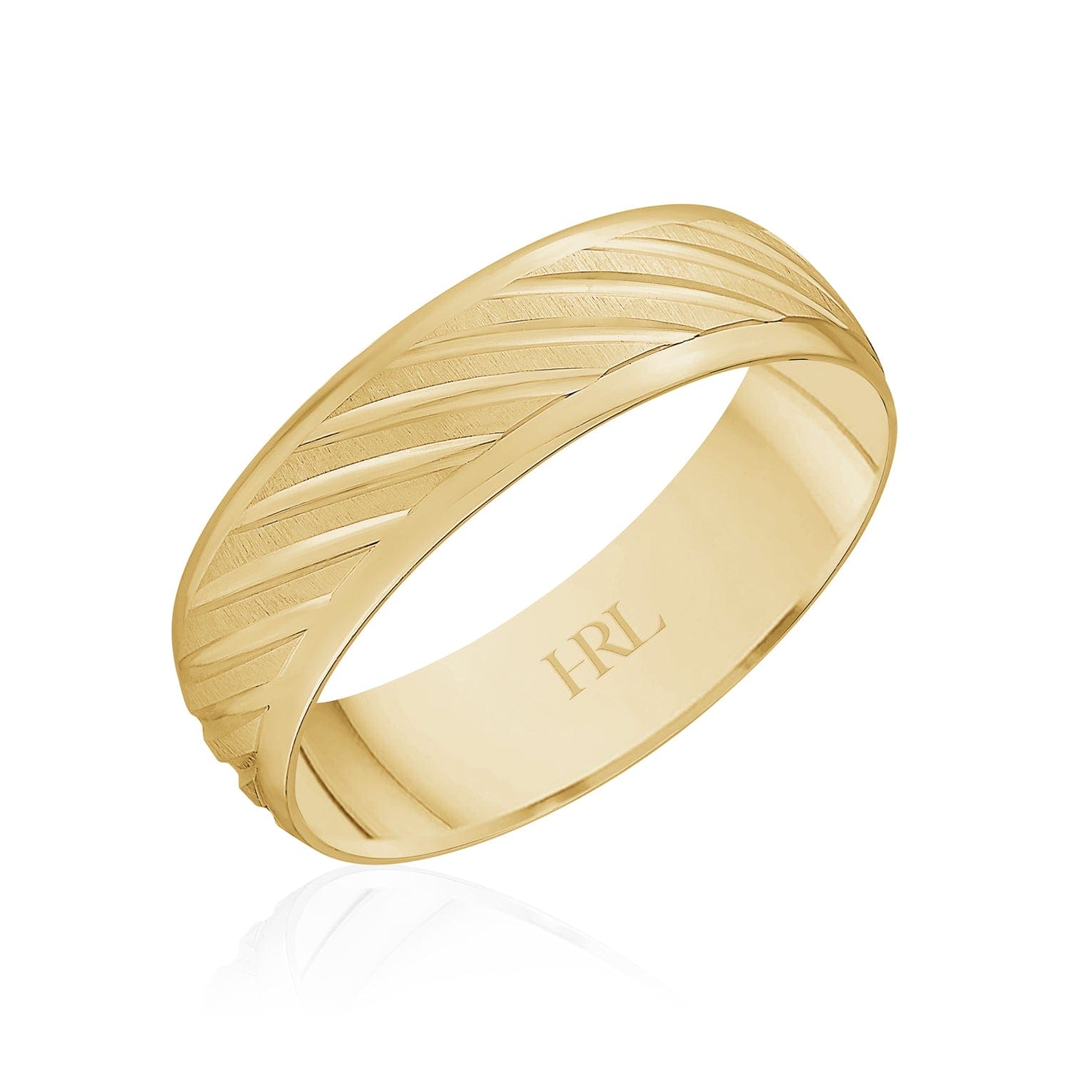 Gold Wedding Band with Diagonal Brushed Pattern
