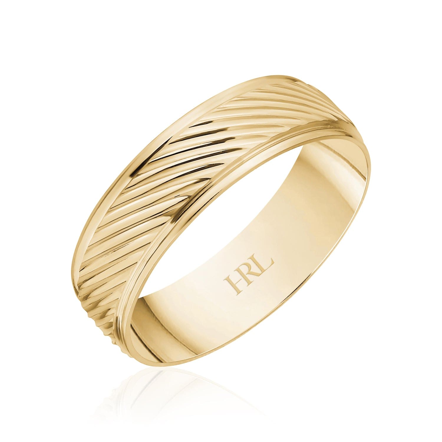 Yellow Gold Wedding Band with Polished Diagonal Ridge Design