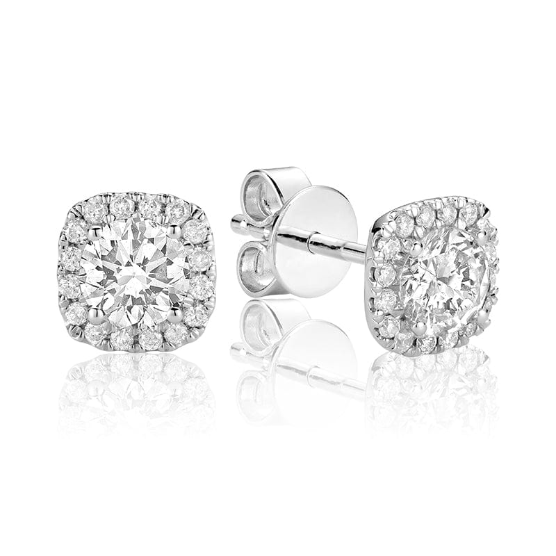 Cushion-Cut Diamond Halo Stud Earrings in 14k Gold