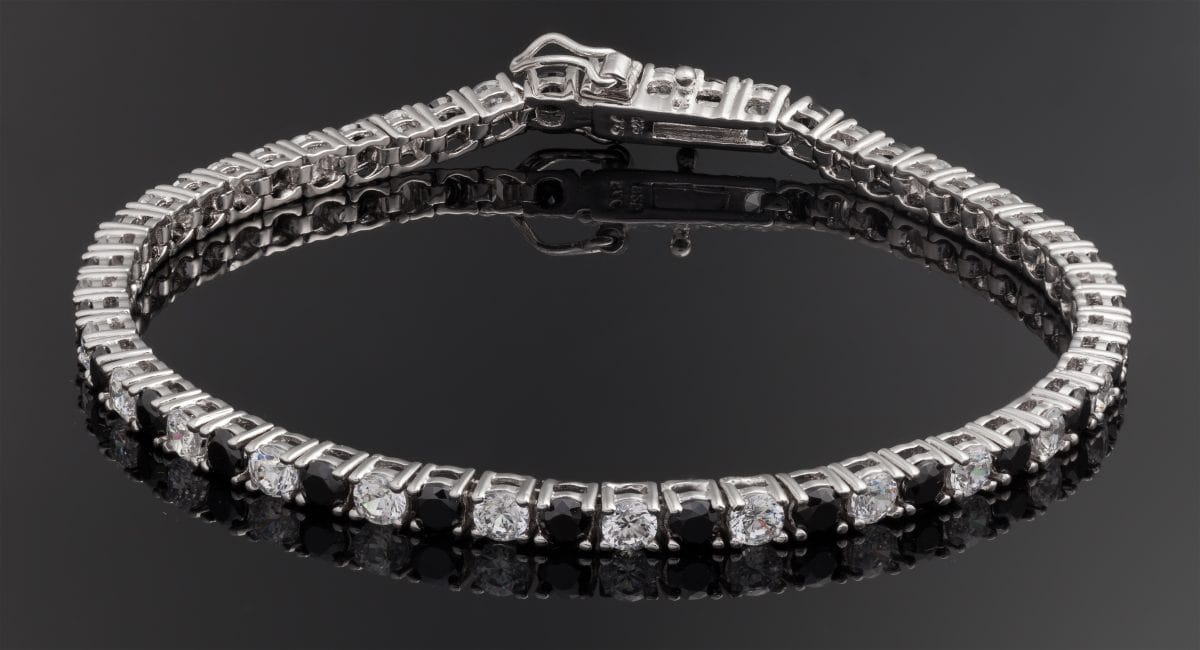 Sterling Silver with White & Black CZ Tennis Bracelet