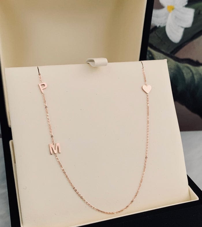 14K gold custom sideways initial necklace
