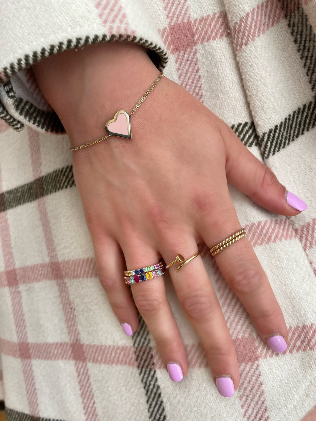 Tiny Heart Bracelet with Yellow Gold Chain