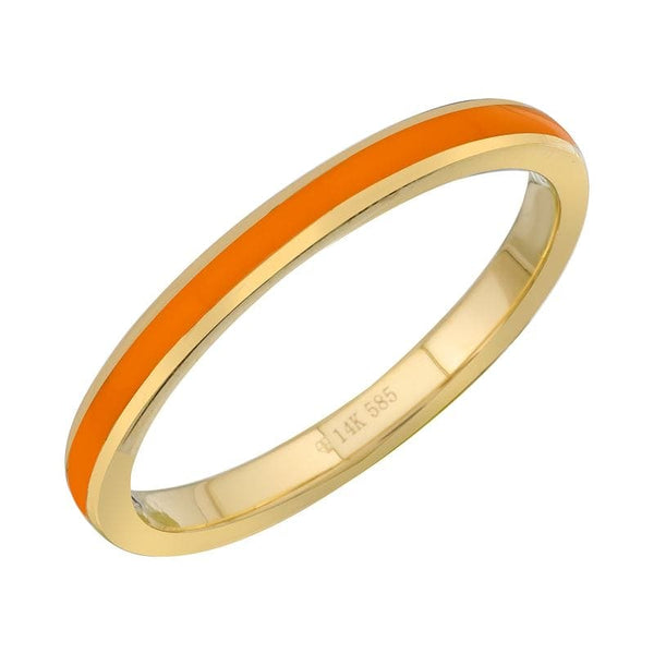 14k Yellow Gold Flame Orange Enamel Ring