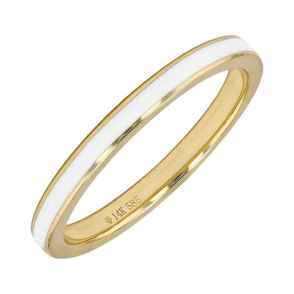 14k Yellow Gold White Enamel Ring