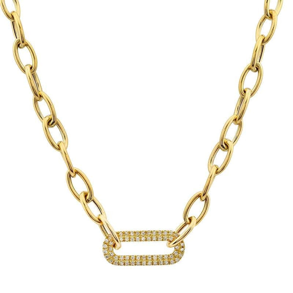 14k Yellow Gold Diamond Paperclip Oval Link Necklace