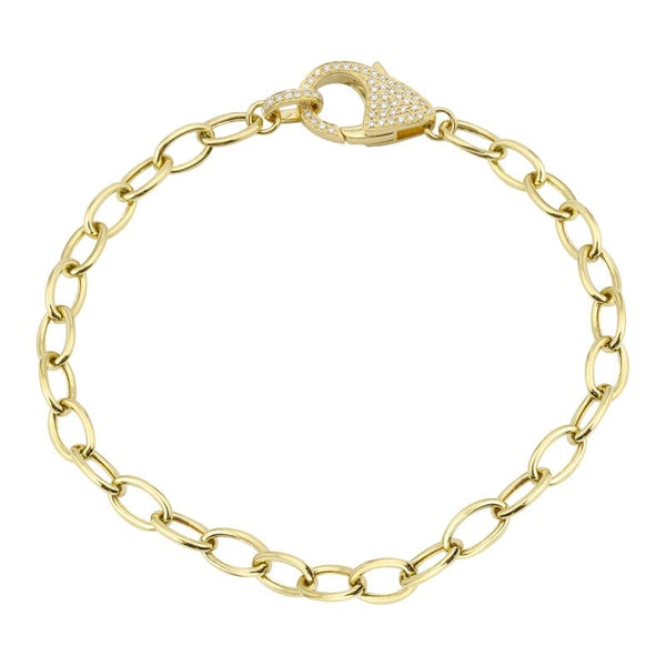 14k Yellow Gold Pave Lobster Clasp Link Chain Bracelet