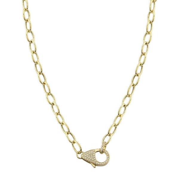 14k Yellow Gold Pave Lobster Clasp Paperclip Necklace