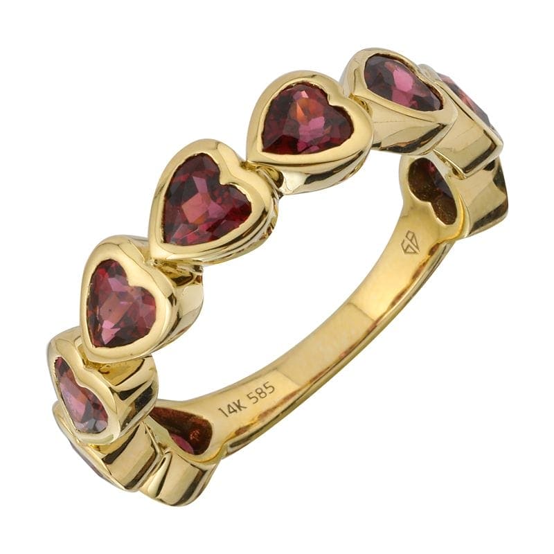 14k Yellow Gold Heart Shape Rhodolite Ring