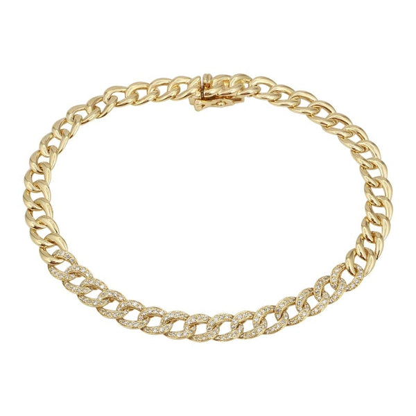 14k Yellow Gold Diamond Cuban Link Bracelet