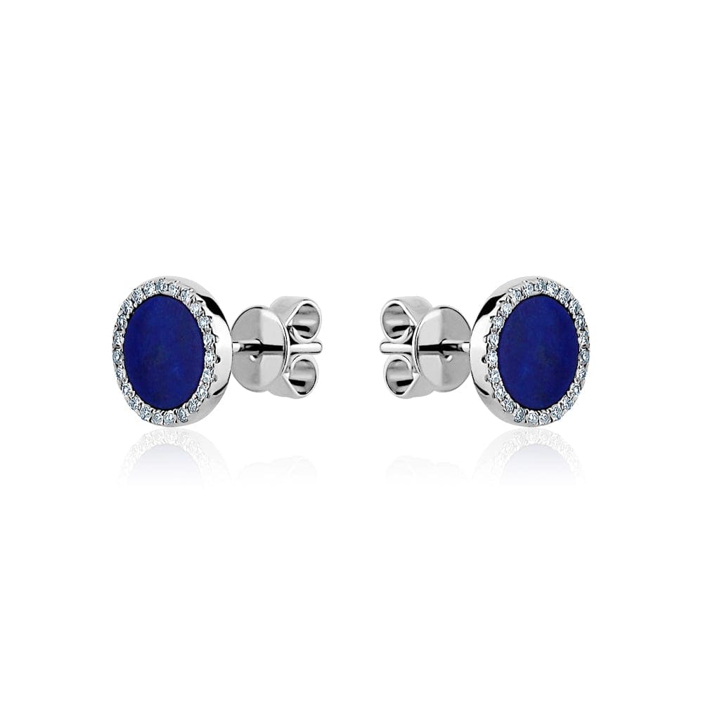 14k White Gold Circle Lapis Stud Earrings