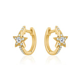 14k Yellow Gold Diamond Star Huggie Earrings