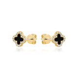 14k Yellow Gold Onyx Clover Stud Earrings