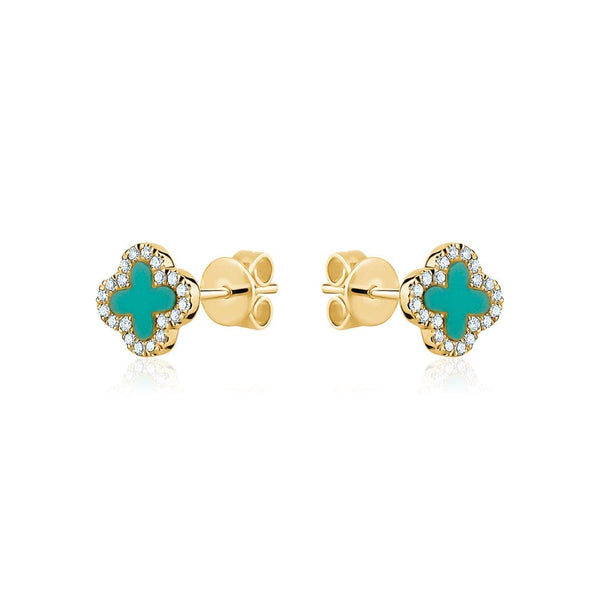 14k Yellow Gold Turquoise Clover Stud Earrings