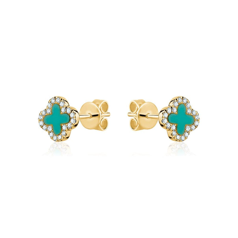 14k Yellow Gold Turquoise Clover Stud Earrings
