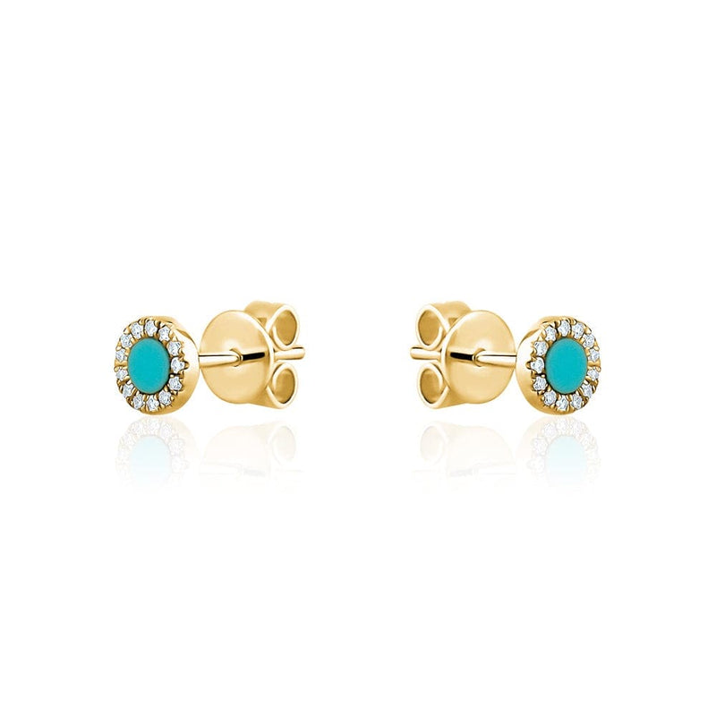 14k Yellow Gold Circle Turquoise Stud Earrings