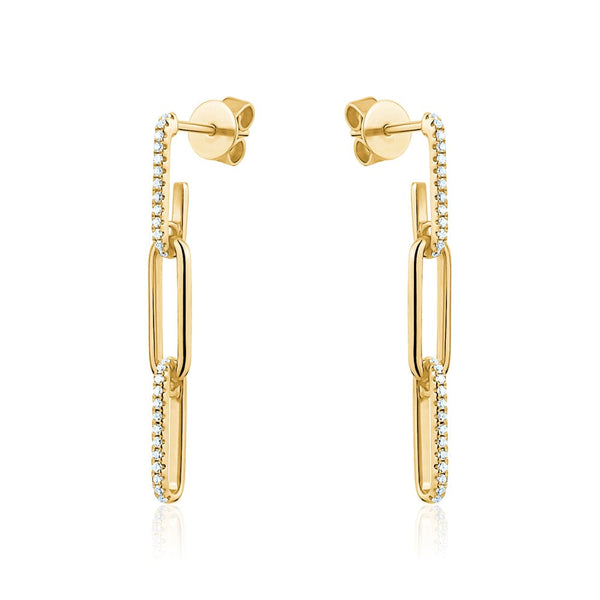 14k Yellow Gold Diamond Link Dangling Stud Earrings